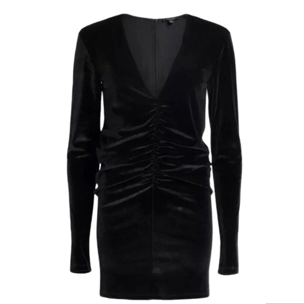 All Saints Anya Velvet V-Neck Mini Dress - Black Size 2 - Picture 3 of 7